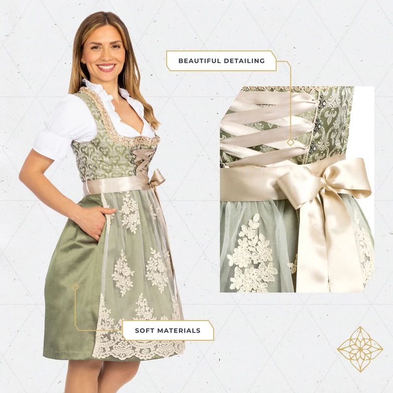 German Dirndl Dress Green Gold