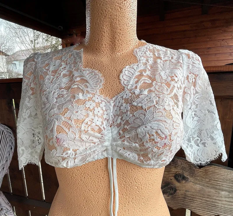 Dirndlbluse, Spieth & Wensky, Pakuna, Spitze, V-Ausschnitt, creme