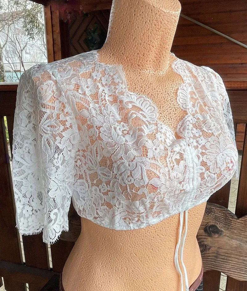 Dirndlbluse, Spieth & Wensky, Pakuna, Spitze, V-Ausschnitt, creme