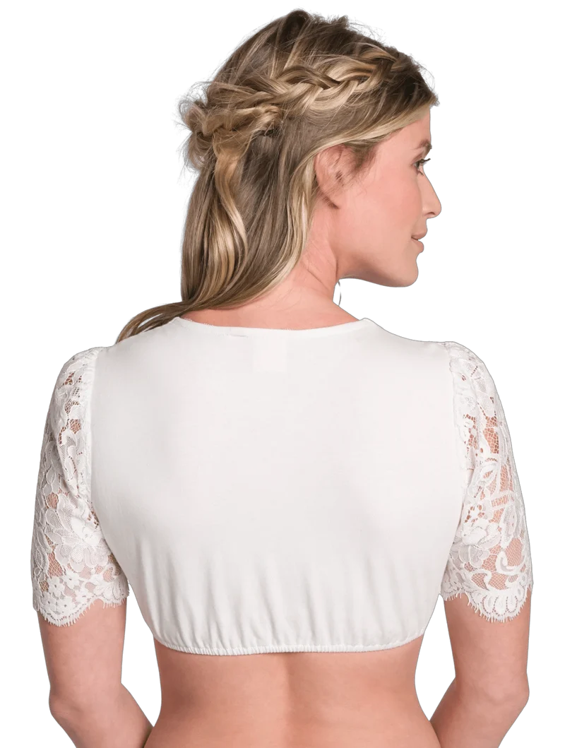 Dirndlbluse, Spieth & Wensky, Pakuna, Spitze, V-Ausschnitt, creme