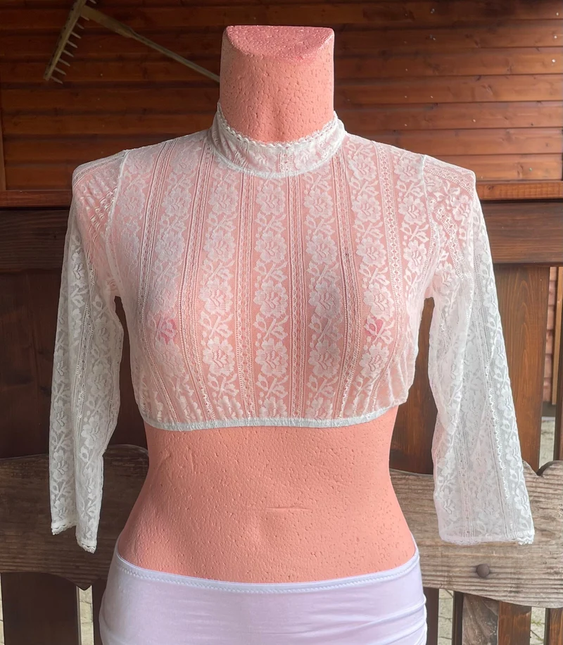 Dirndlbluse Krüger Collection, Katalina, Spitze, hochgeschlossen, 3/4 Arm, ecru