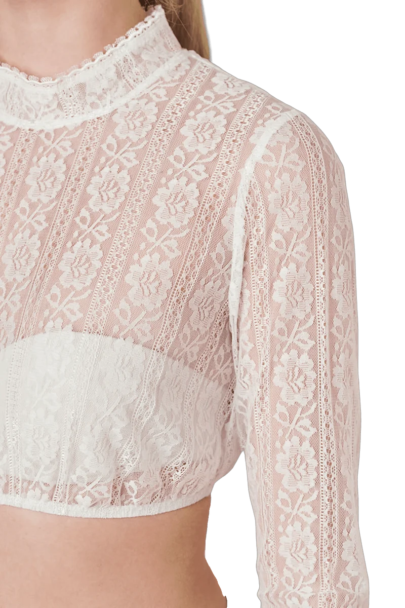 Dirndlbluse Krüger Collection, Katalina, Spitze, hochgeschlossen, 3/4 Arm, ecru