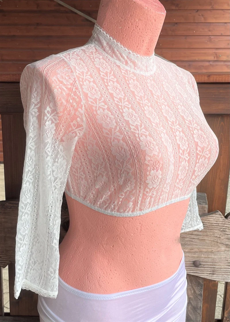 Dirndlbluse Krüger Collection, Katalina, Spitze, hochgeschlossen, 3/4 Arm, ecru