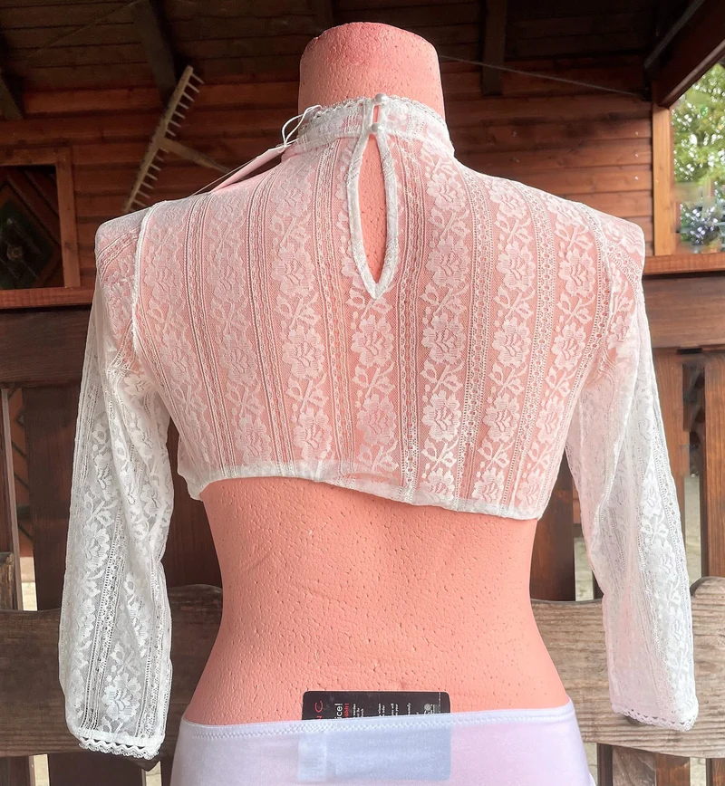 Dirndlbluse Krüger Collection, Katalina, Spitze, hochgeschlossen, 3/4 Arm, ecru