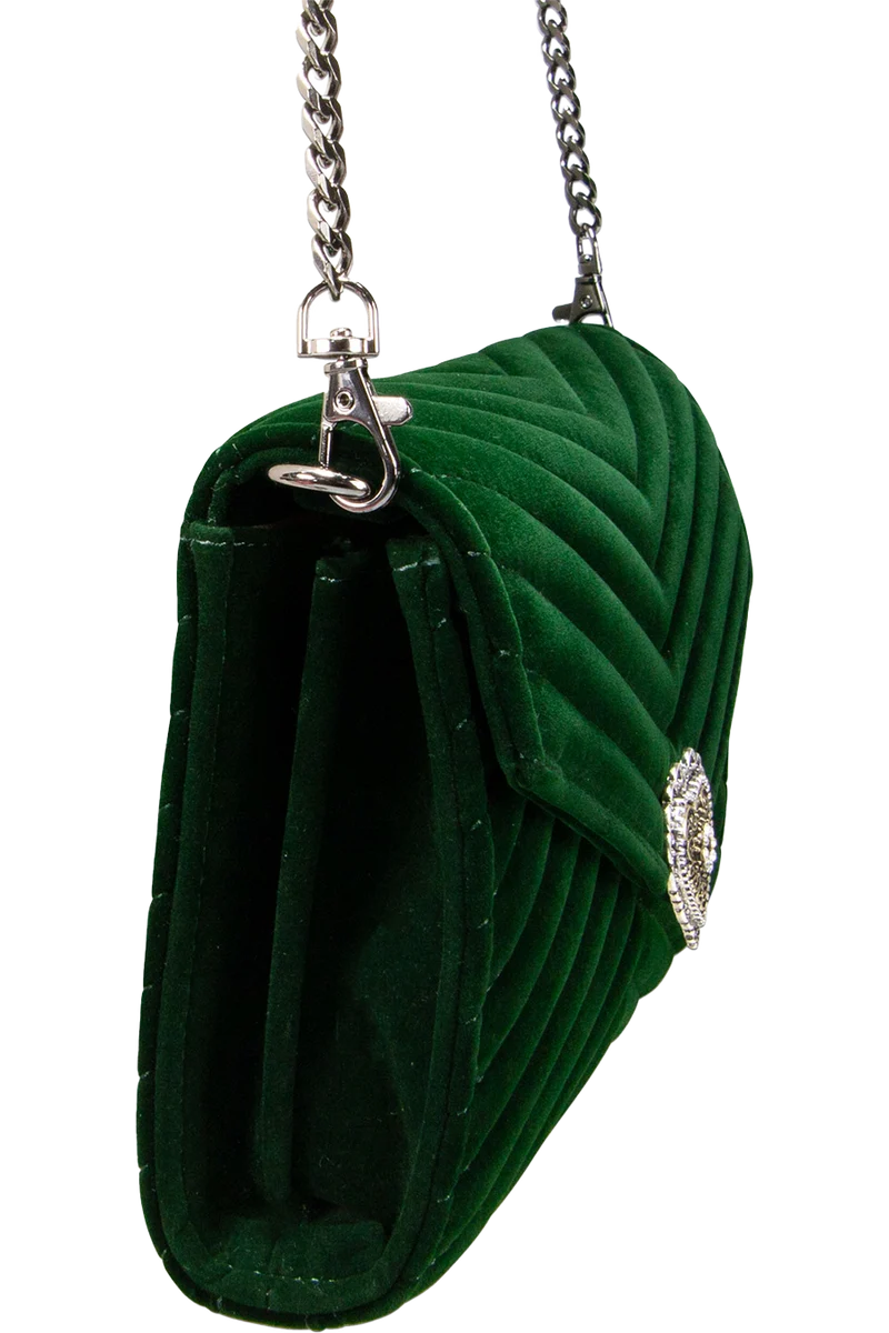 Damen Samtclutch mit Herz und Umhängekette - grün