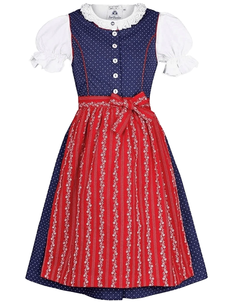 Kinderdirndl Madl, Isar Trachten blau, rot klassisch