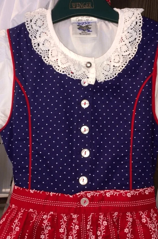 Kinderdirndl Madl, Isar Trachten blau, rot klassisch