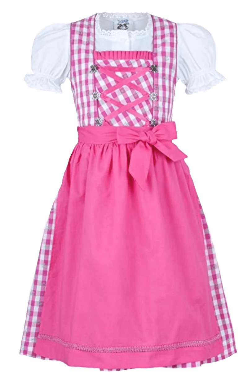 Kinderdirndl Madl, Isar Trachten rosa pink kariert, lang