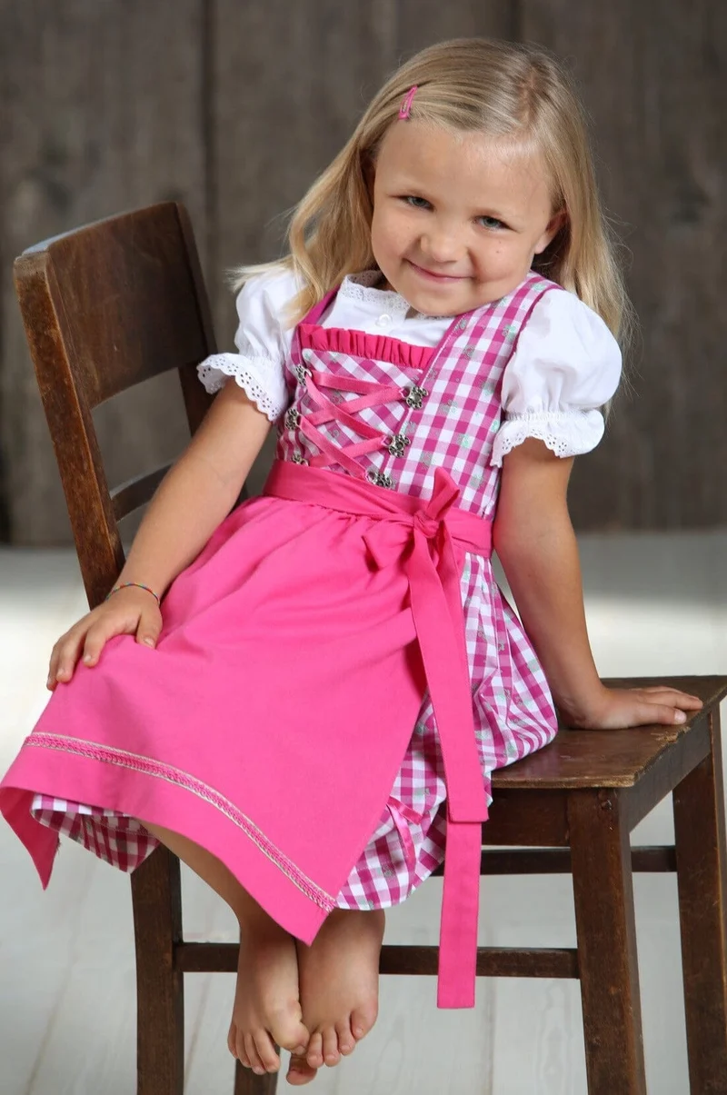 Kinderdirndl Madl, Isar Trachten rosa pink kariert, lang