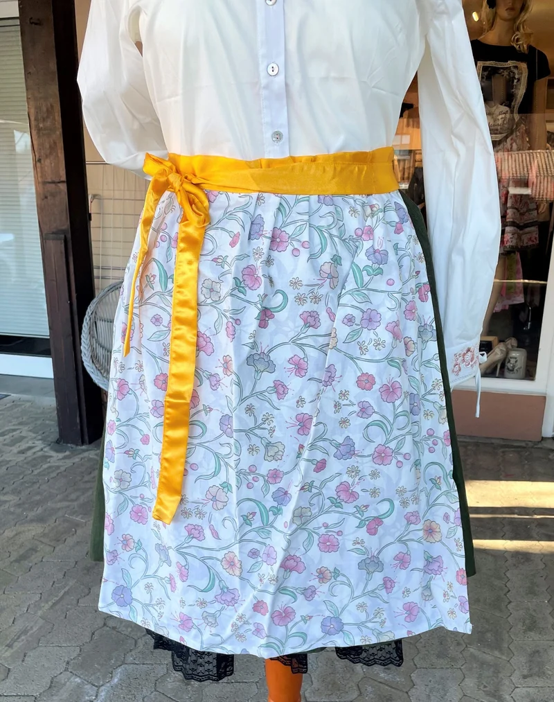 Dirndlschürze, Schürze, weiß, gelb für 65 70 cm, Gr. 2