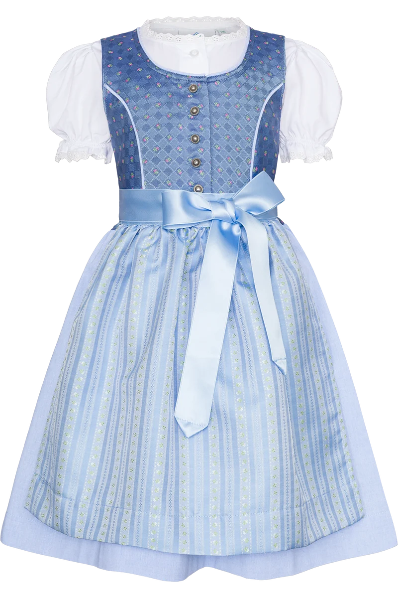 Mädchen Dirndl floral gemustert mit Bluse - blau