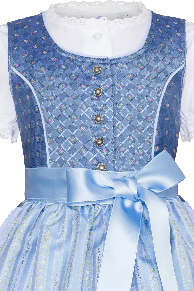 Mädchen Dirndl floral gemustert mit Bluse - blau