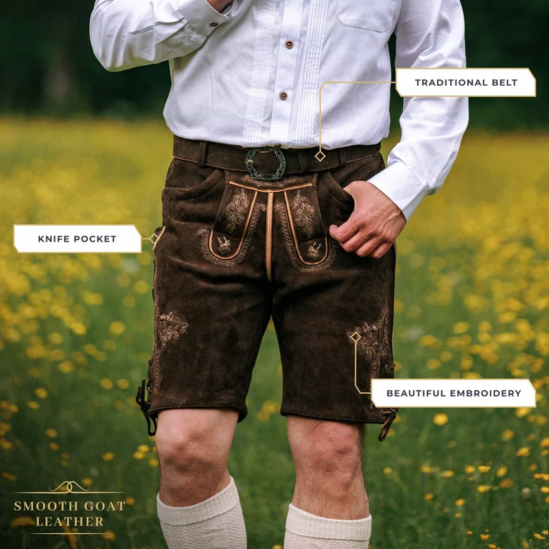 Goat Lederhosen Men Short Dark Brown