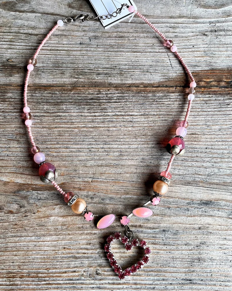 Trachten Kette Collier, rosa, pink, Herz, Perlen