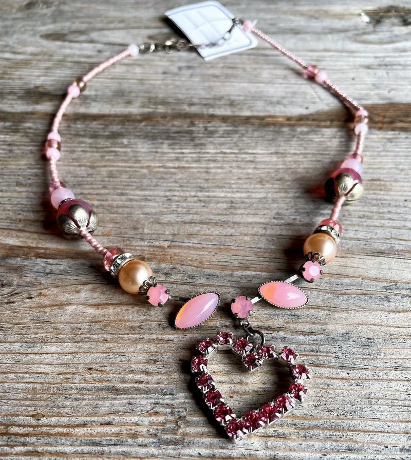 Trachten Kette Collier, rosa, pink, Herz, Perlen