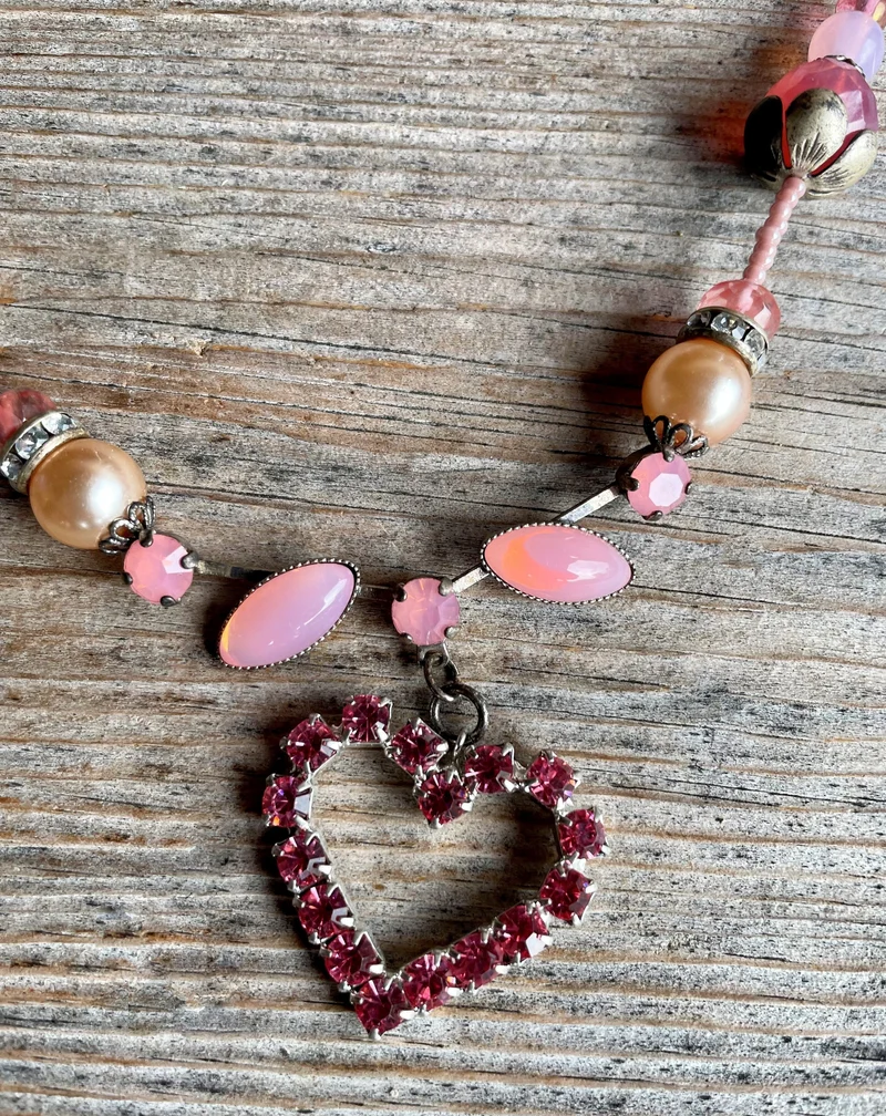 Trachten Kette Collier, rosa, pink, Herz, Perlen