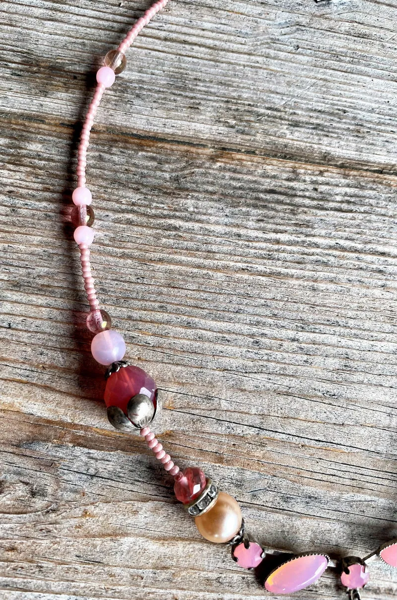 Trachten Kette Collier, rosa, pink, Herz, Perlen