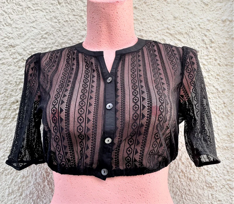 Dirndlbluse, Spieth & Wensky, schwarz, Hirse, Spitze, hochgeschlossen