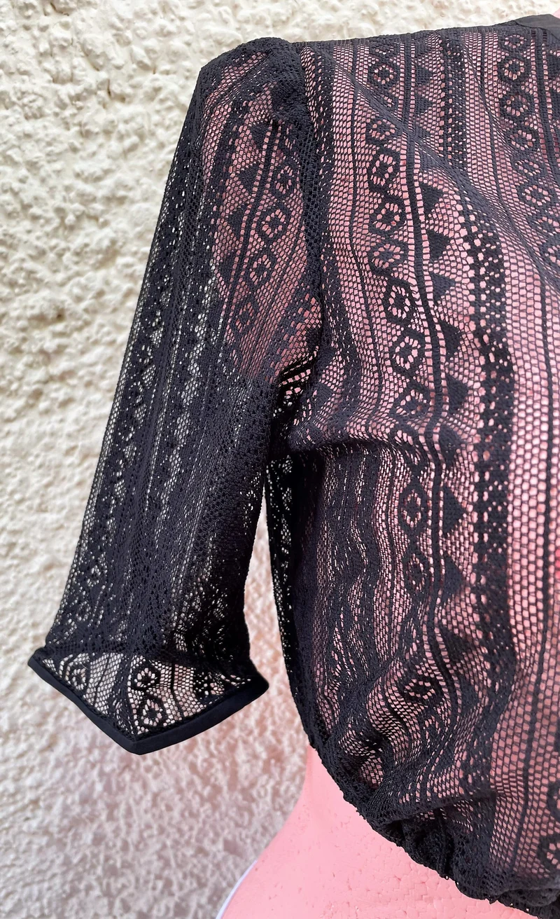 Dirndlbluse, Spieth & Wensky, schwarz, Hirse, Spitze, hochgeschlossen