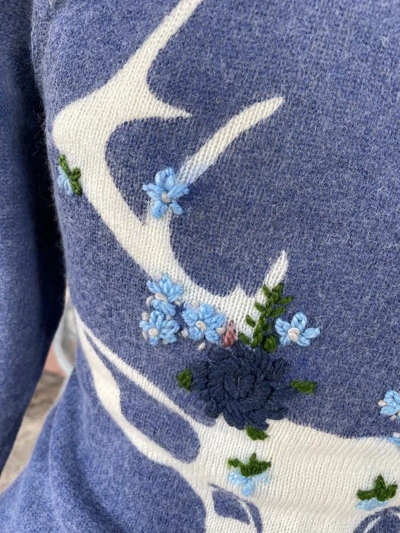 Trachten Jacke, Spieth & Wensky, Horgau Strickjacke blau Hirsch, Gr. S