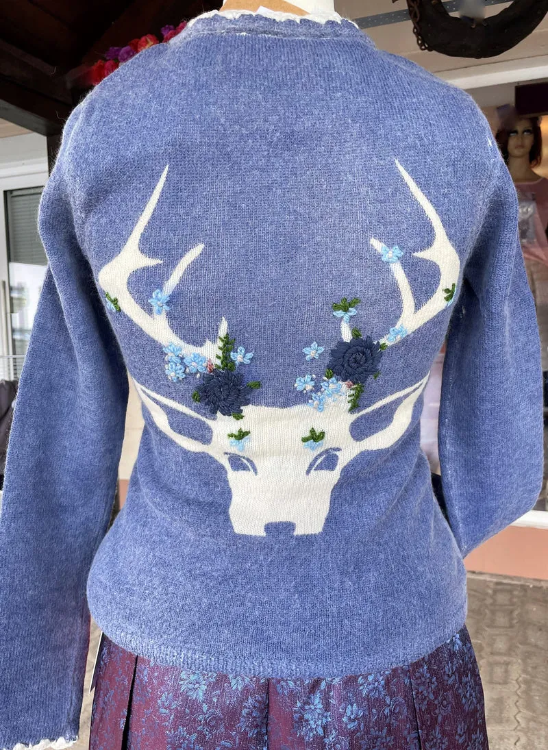 Trachten Jacke, Spieth & Wensky, Horgau Strickjacke blau Hirsch, Gr. S