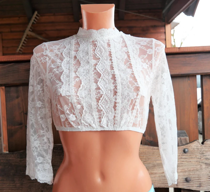 Dirndlbluse Krüger Collections, Simona, ecru, hochgeschlossen