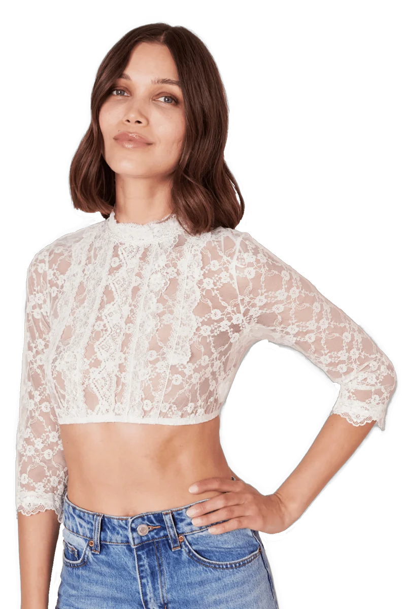 Dirndlbluse Krüger Collections, Simona, ecru, hochgeschlossen