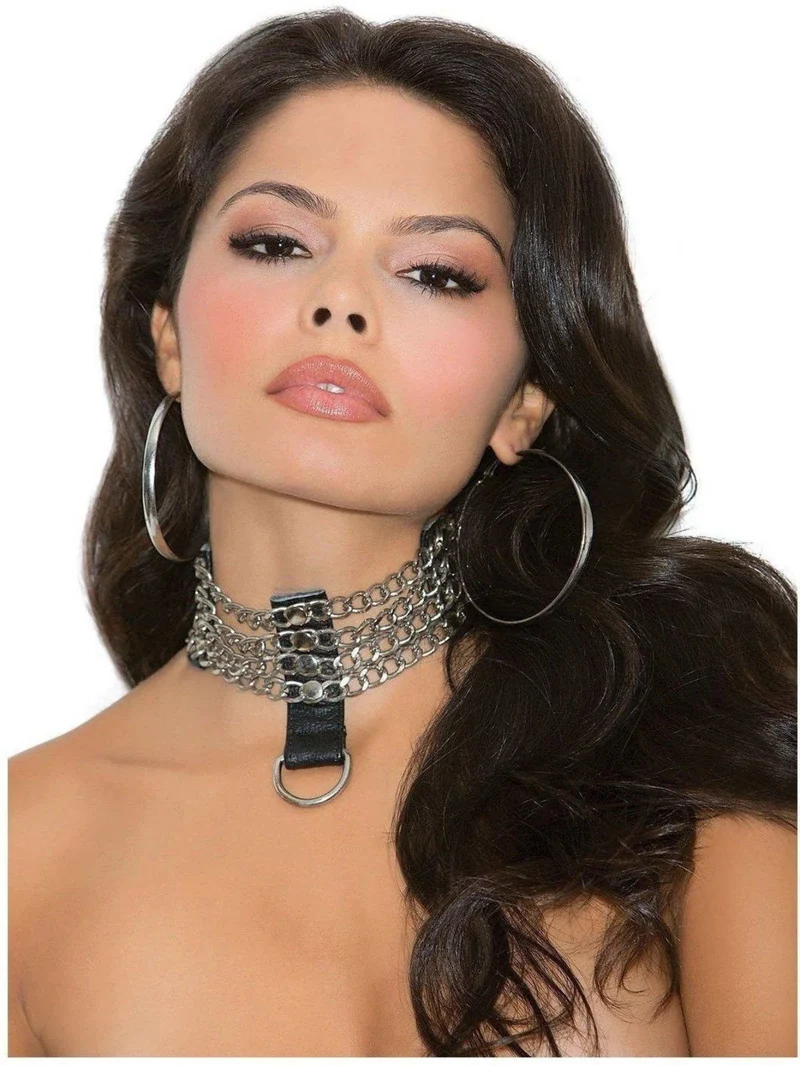 Elegant Moments L9731 Choker aus schwarzem Leder und Kette für einen schicken Stil