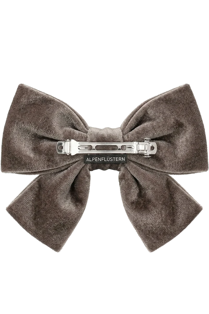 Damen Haarspange mit Samtschleife und Herz - taupe braun