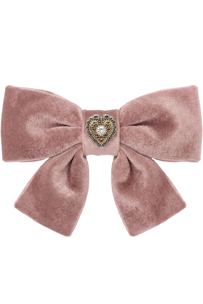Damen Haarspange mit Samtschleife und Herz - puderrosa
