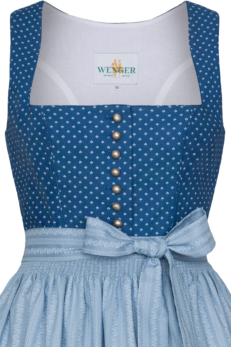 Baumwolldirndl lang mit eckigem Ausschnitt - jeans