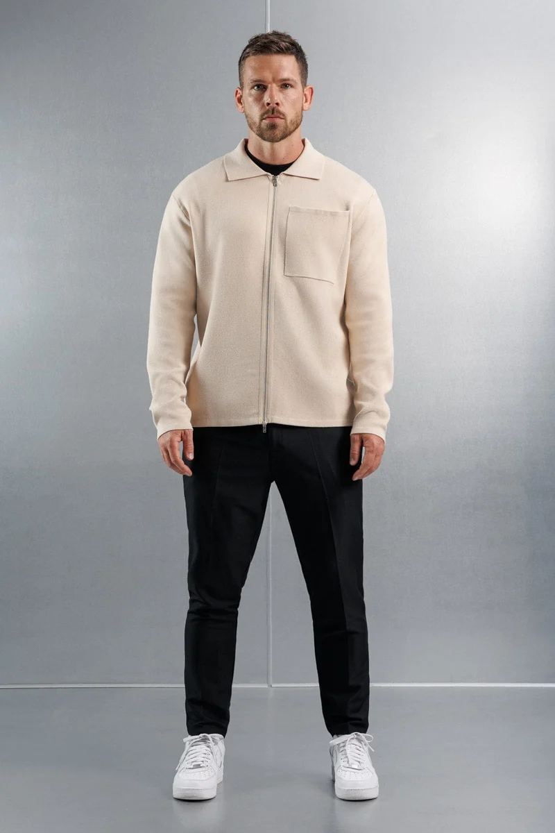 KNITTED ZIP CARDIGAN - CREME