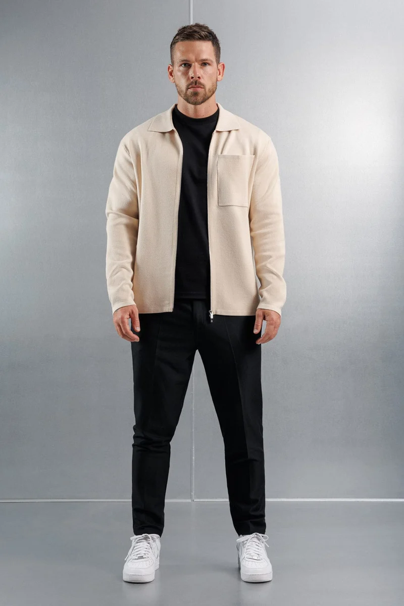 KNITTED ZIP CARDIGAN - CREME