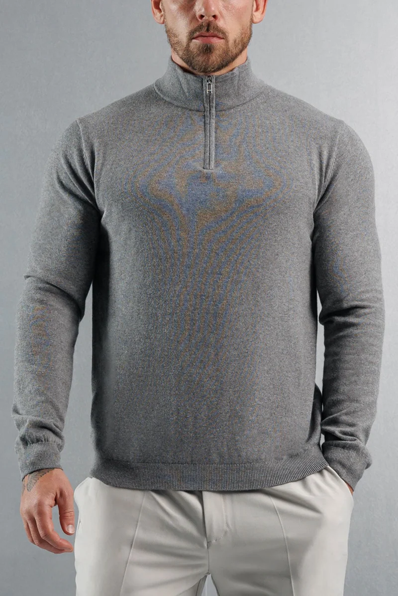 KNIT QUARTER ZIP SWEATER - GREY