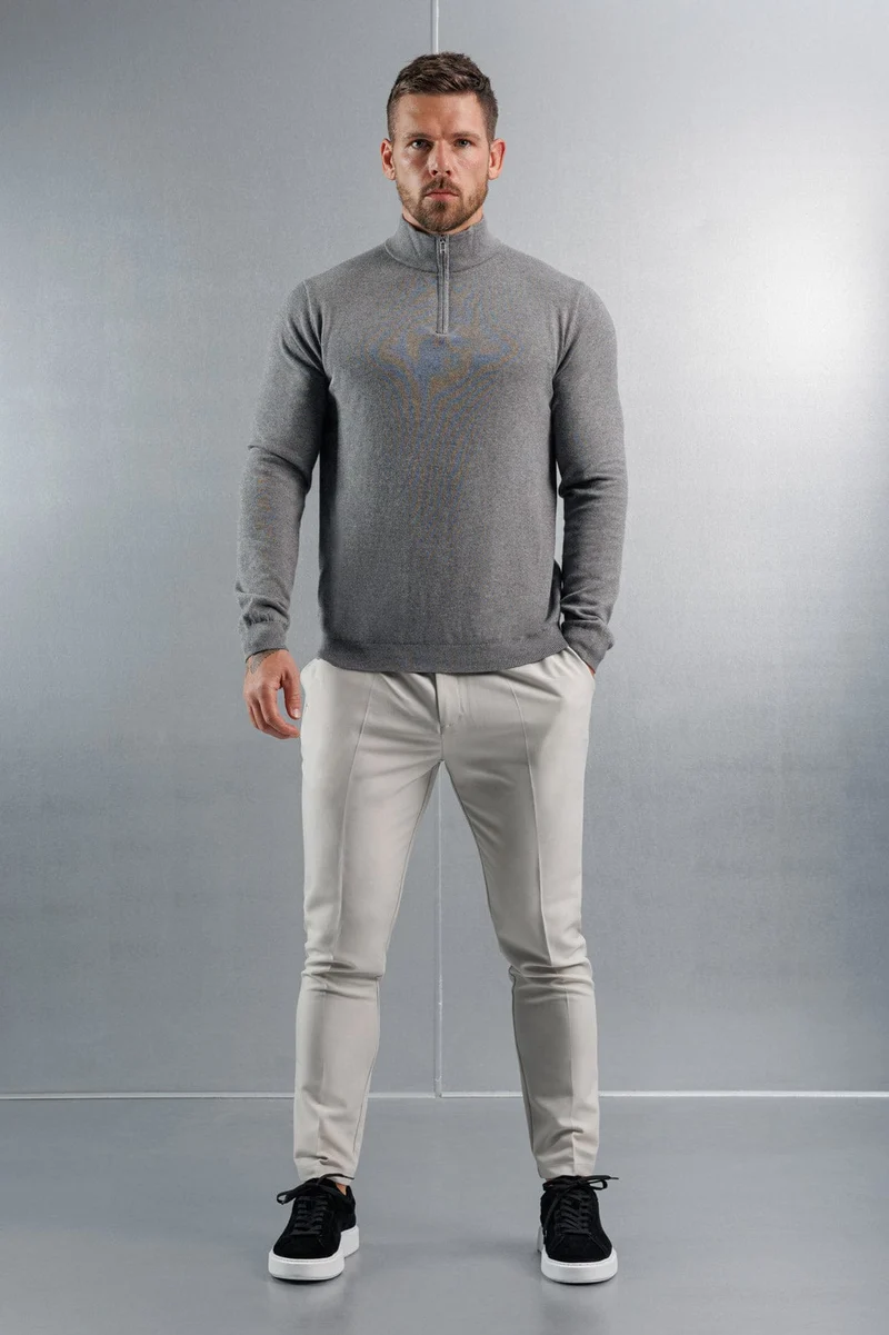 KNIT QUARTER ZIP SWEATER - GREY