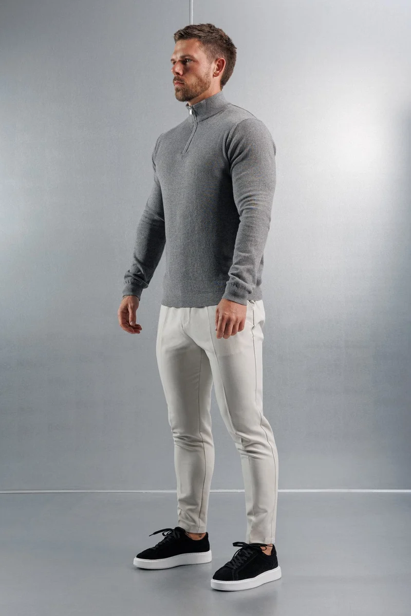 KNIT QUARTER ZIP SWEATER - GREY