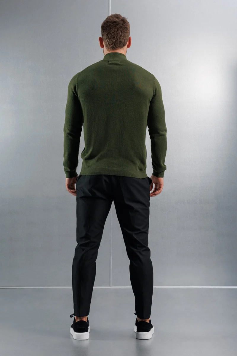 KNIT QUARTER ZIP SWEATER - DARK OLIVE