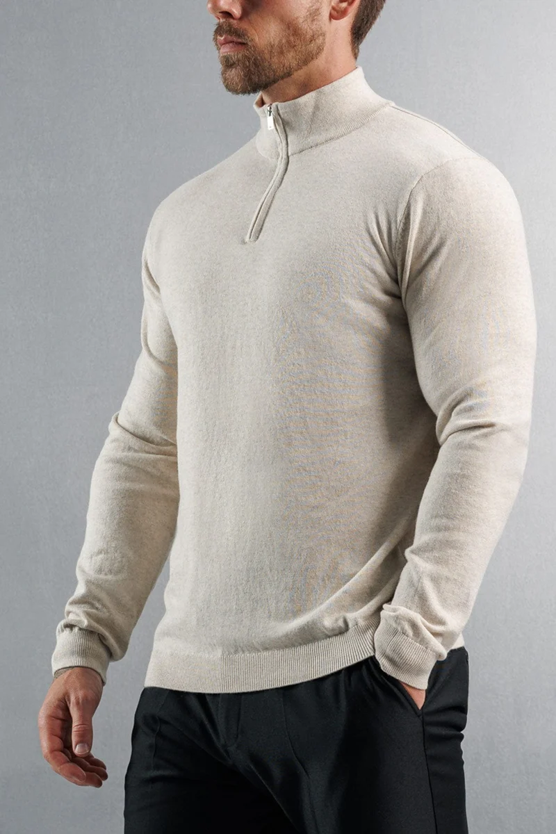 KNIT QUARTER ZIP SWEATER - STONE