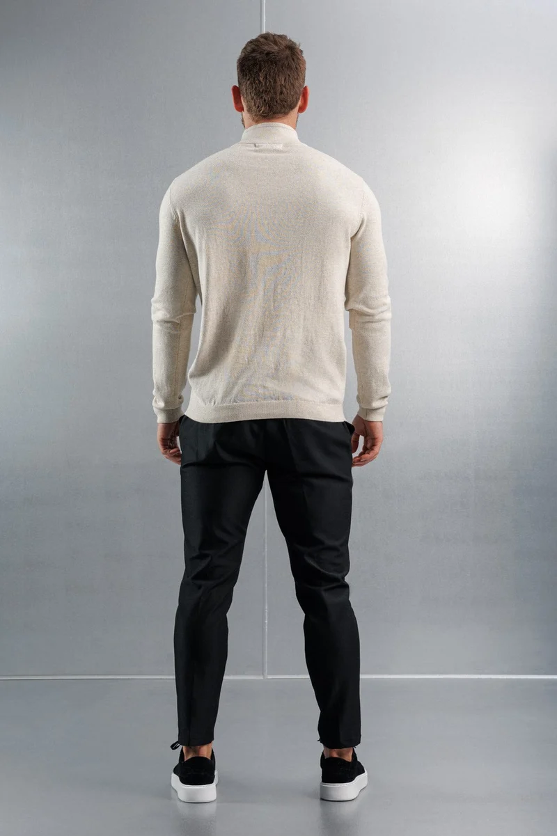 KNIT QUARTER ZIP SWEATER - STONE