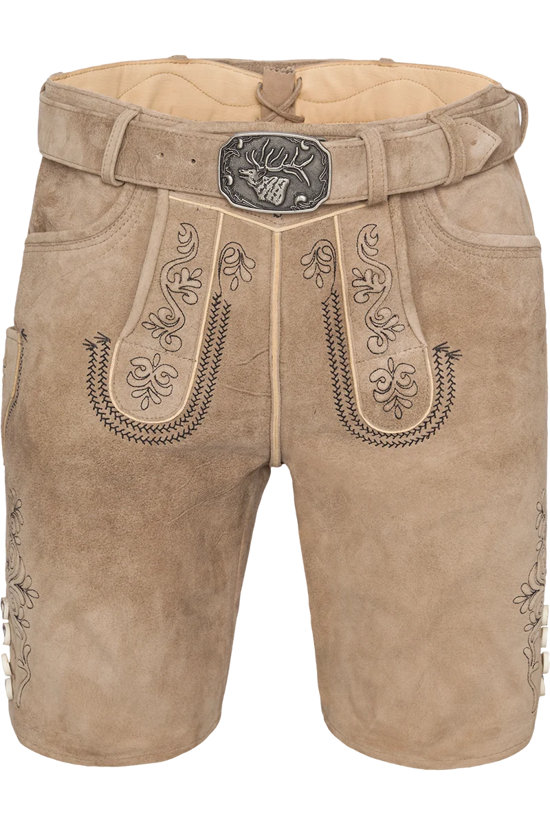 Kurze Herren Lederhose bestickt - linde/schwarz