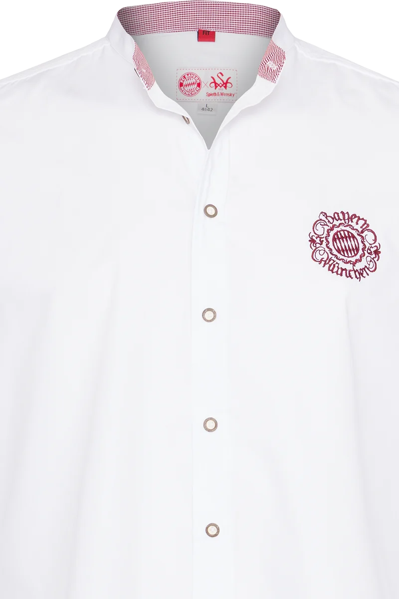 FCB-Trachtenhemd Langarm mit Logo - weiß rot