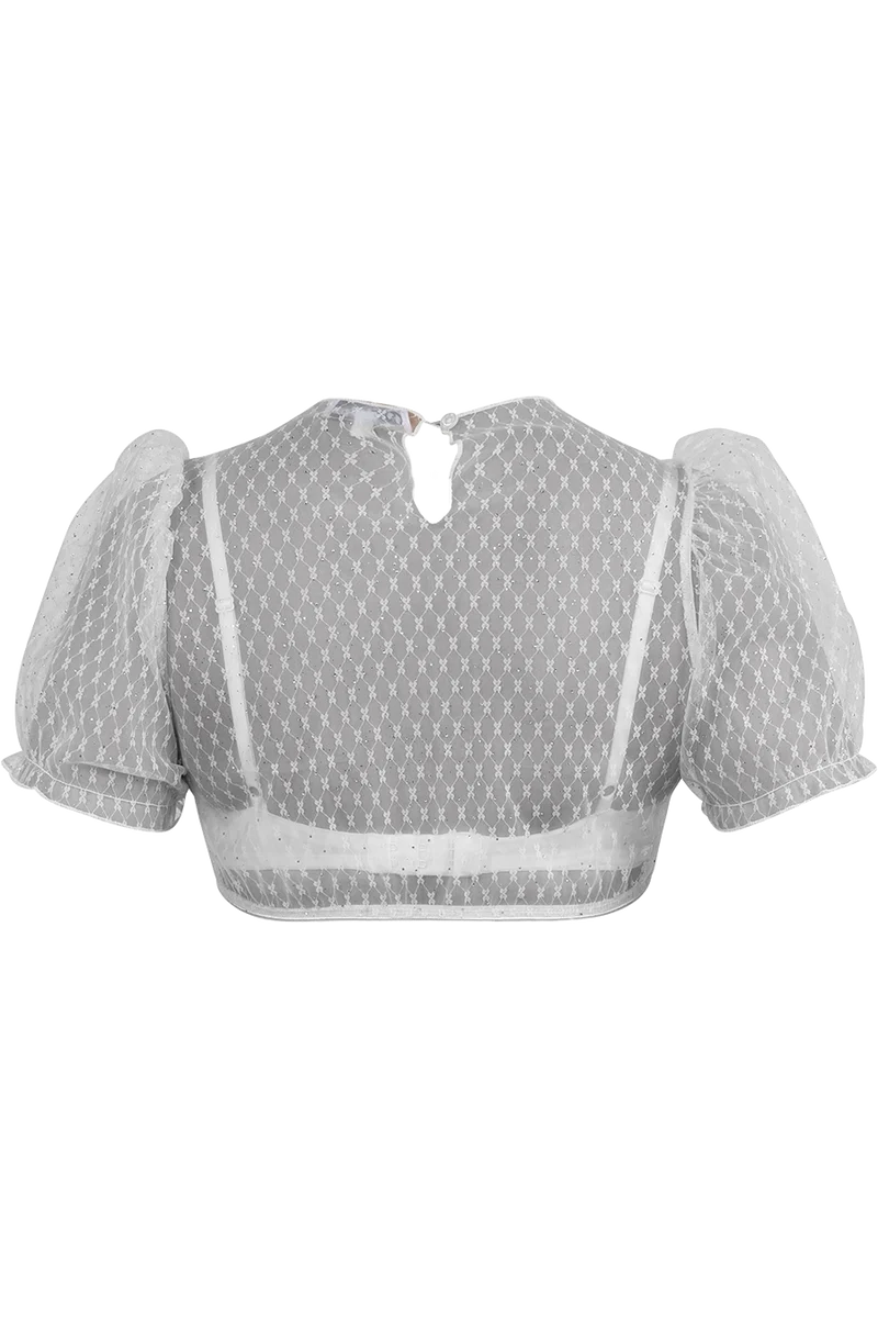 Dirndlbluse aus elastischem Tüll mit Glitzersteinchen - offwhite