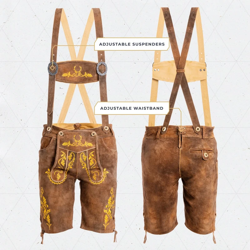 Lederhosen Men Short Antique Olive Yellow