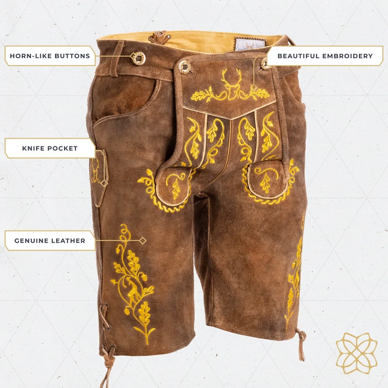 Lederhosen Men Short Antique Olive Yellow