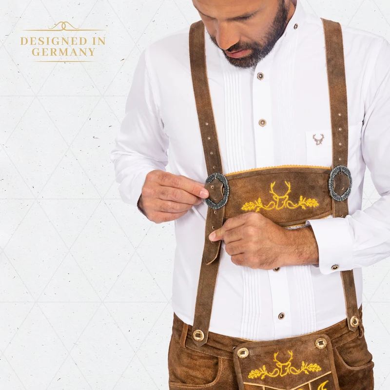 Lederhosen Men Short Antique Olive Yellow