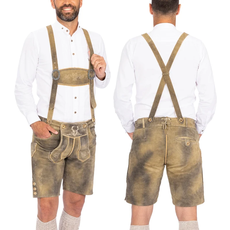 Lederhosen Men Short Antique Mushroom Brown
