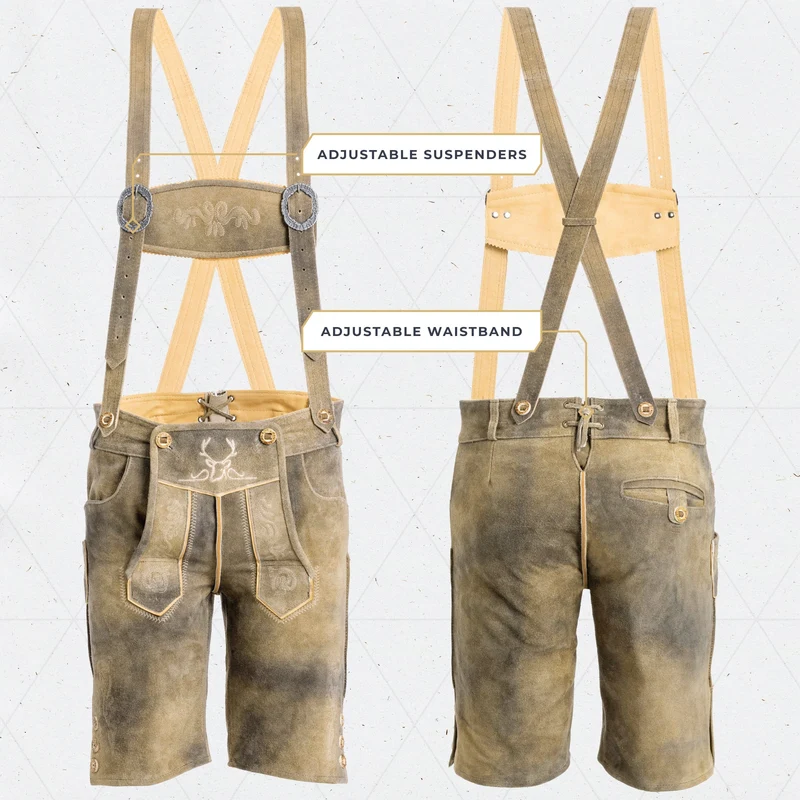 Lederhosen Men Short Antique Mushroom Brown