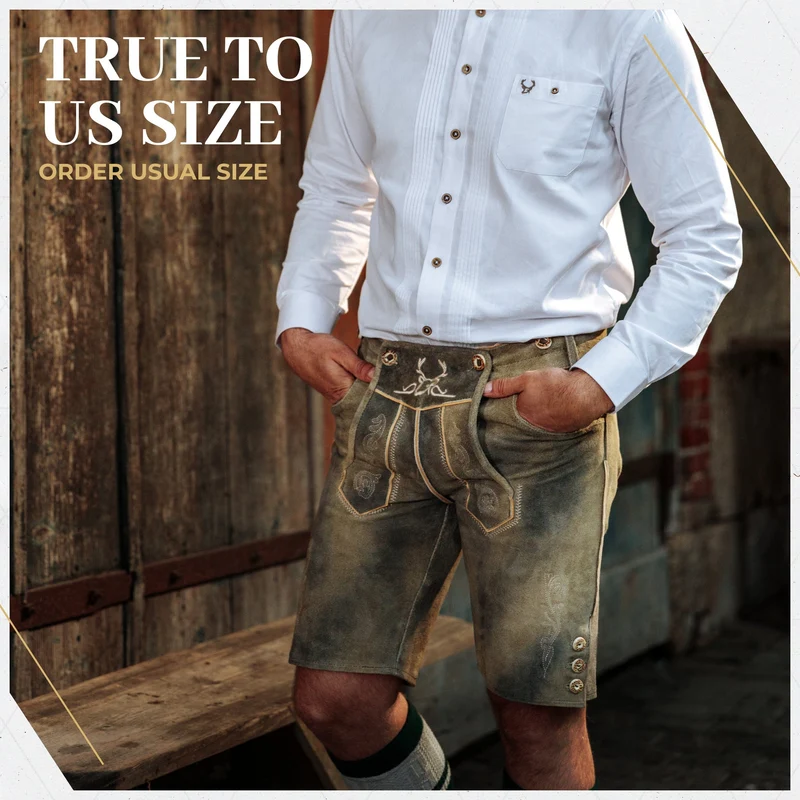 Lederhosen Men Short Antique Mushroom Brown