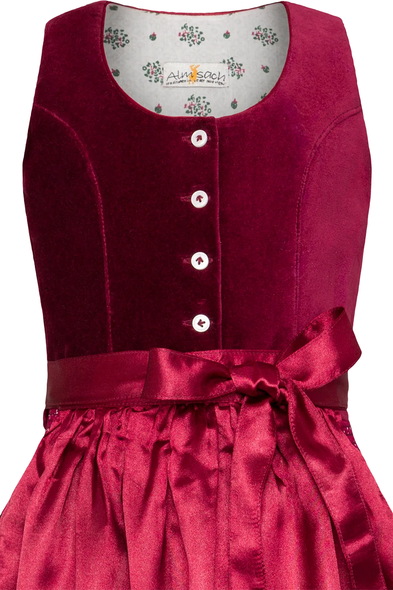 Kinderdirndl aus Baumwoll-Samt und Streublumenmuster - wine rot