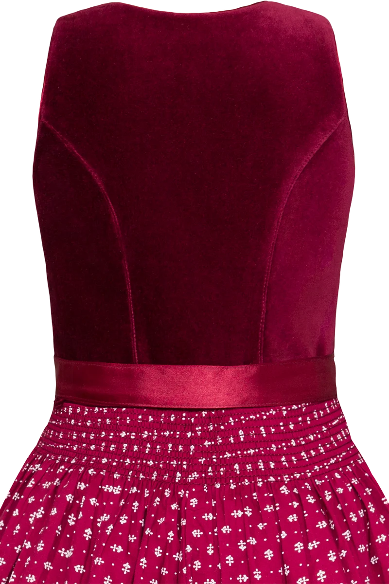 Kinderdirndl aus Baumwoll-Samt und Streublumenmuster - wine rot